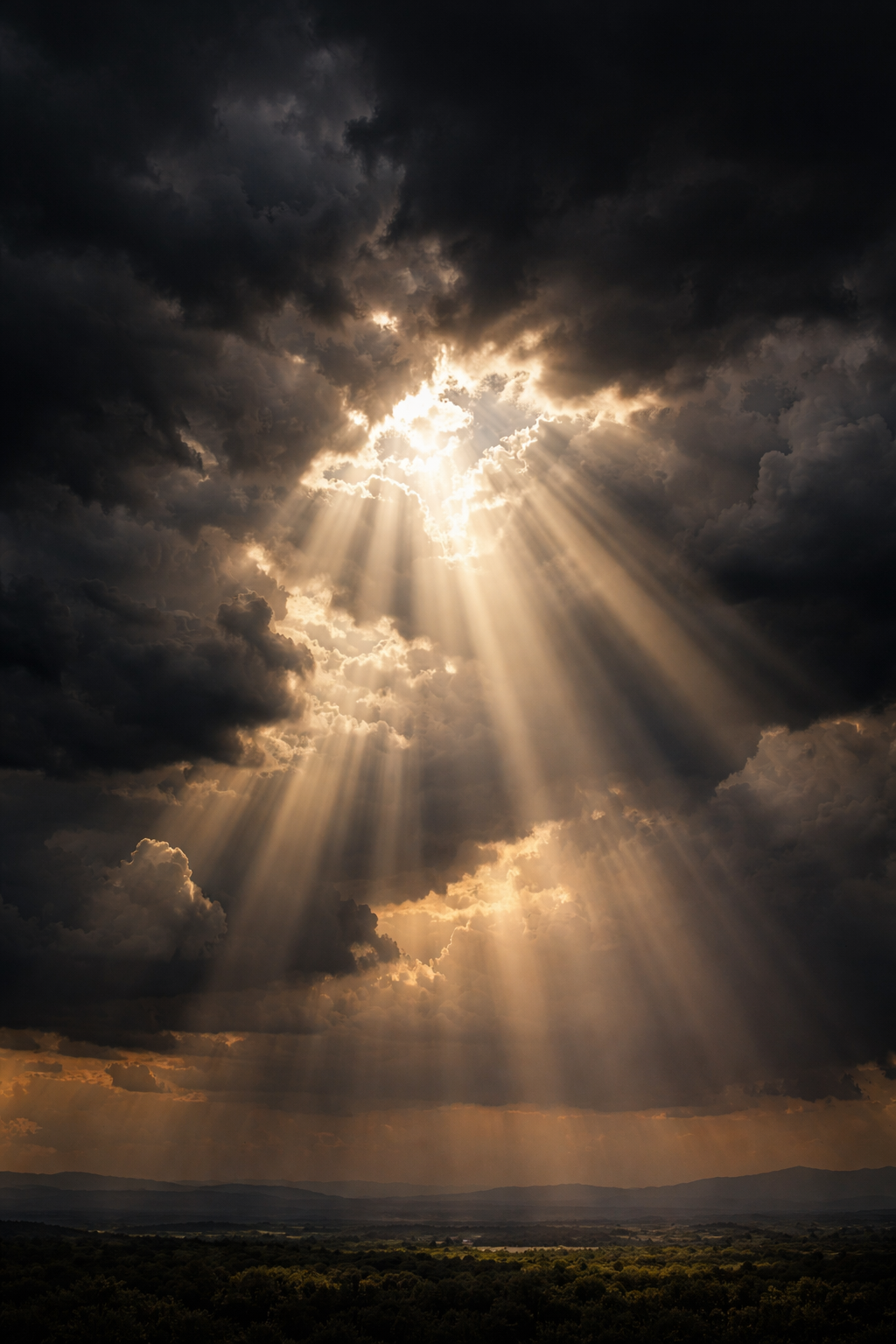 sun beam through dark clouds